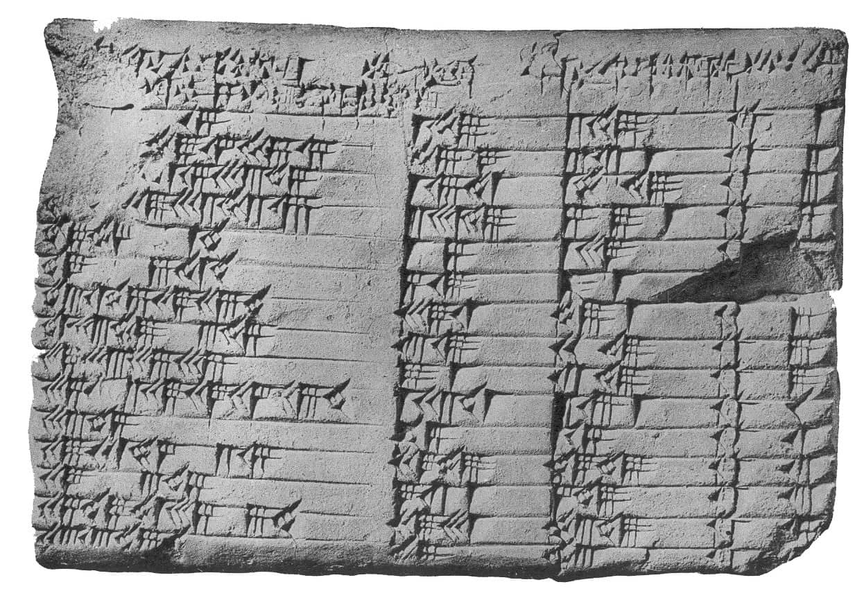La tavoletta cuneiforme babilonese Plimpton 322 con quattro colonne di numeri