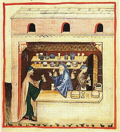 Miniatura medievale che illustra la preparazione della teriaca