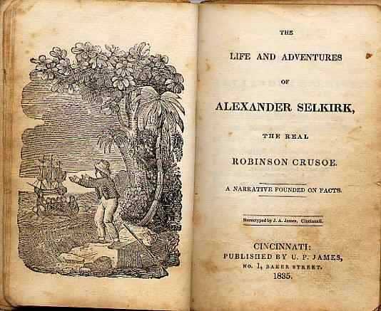 Frontespizio di un'antica pubblicazione sulla vita di Alexander Selkirk